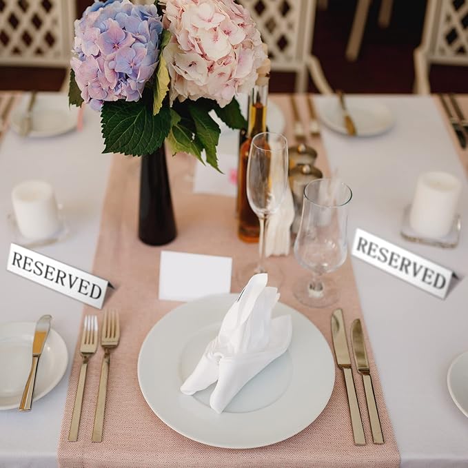 Peryiter Metal Reserved Table Signs Metal Reserved Sign Double Sided Table Stand Tents Seating Tent for Wedding Restaurant Ceremony, 5.91 x 3.15 Inch(Silver,36 Pcs)