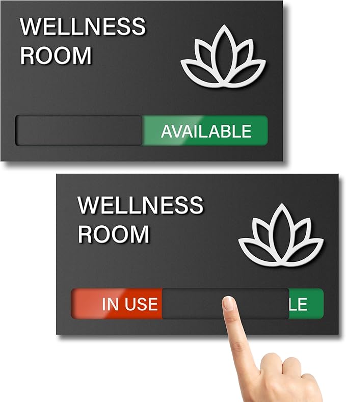 Wellness Room Sign, Do Not Disturb Office Door Signs, Available In Use Sign, Privacy Slide Door Signs Tell Whether Wellness Room Vacant or Occupied