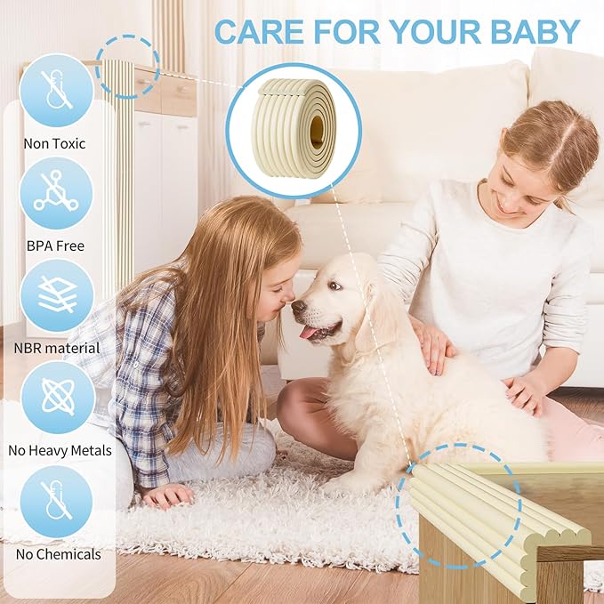 Edge Protector,Baby Proofing Baby Edge Protector Strip Safety,Soft Rubber Foam Padding,Edge Corner Guards Protector Corner Edge Bumpers for Furniture (Grey, 16.4Ft x 3.15" W x 0.31" Th)