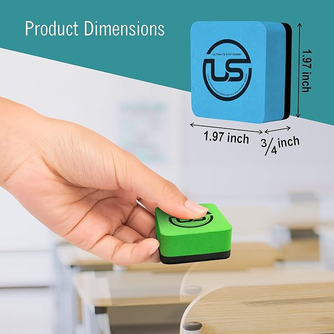 Ultimate Stationery Dry Erase Erasers Bulk, Magnetic Whiteboard Dry Eraser, Dry Erase Board Eraser, Chalkboard Cleansers for Classroom, School, Home and Office, 24 Pack