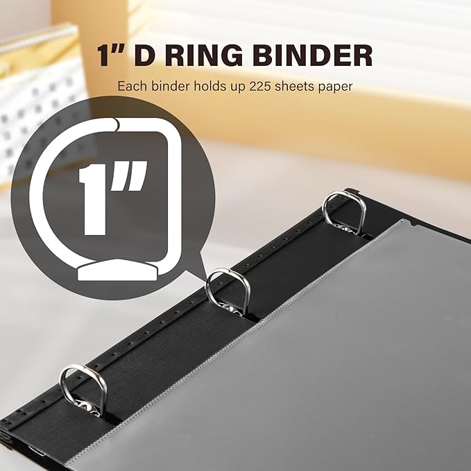 MAKHISTORY 1 Inch Telescoping 3 Ring Binder-12PCS, Flexible Binder with Customized Front Cover, Holds 225 Sheets, School Office Supplies, Black