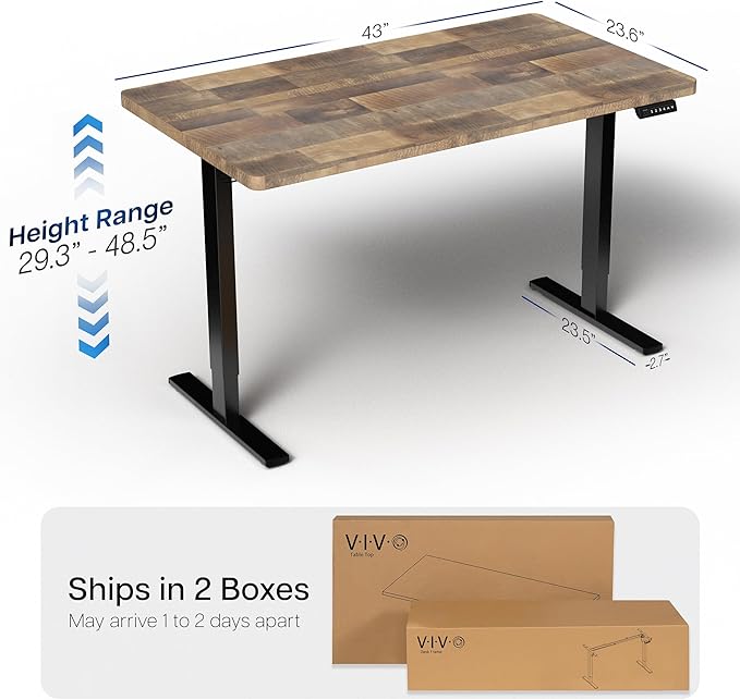 VIVO Electric 43 x 24 in Standing Desk, Memory Height Adjustment, 1B Series, Holds 220 lbs, One-Piece Reclaimed Wood Top, Black Frame, DESK-KIT-1B4P