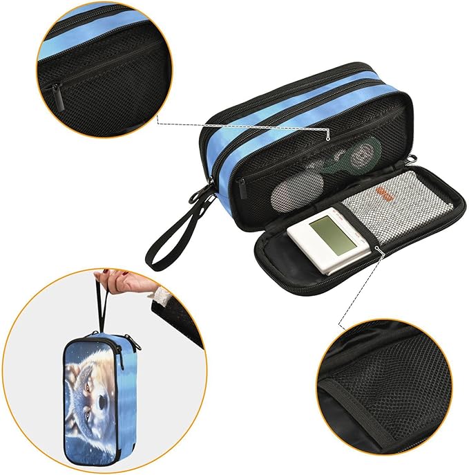 BOENLE Wolf Snowy Pencil Case Box Boys Girls Large Pencil Pouch Zipper Compartments Big Capacity Stationery Pen Bag Organizer for Kids Teens Adults School