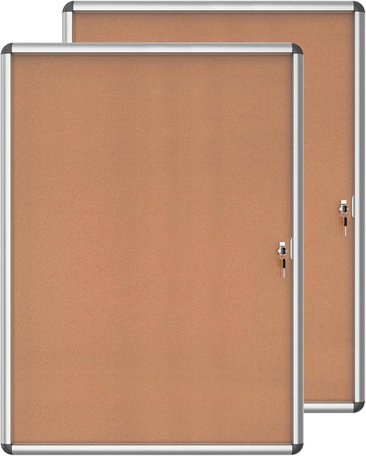 Mifuro 2 Pack 38"x28" Enclosed Bulletin Board, Lockable Weather-Resistant Aluminum Cork Noticeboard for School & Office, Silver Frame w/Cork