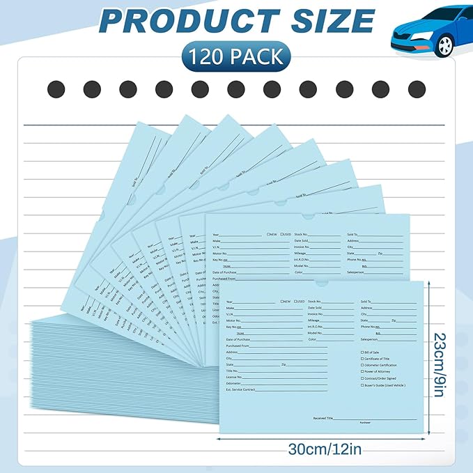 120 Pcs 9 x 12 In Vehicle Dealer Jackets for Car Sales 32lb Colored Printed Deal Envelopes Dealership Supplies File Jackets Automotive Folders for Car Dealerships(Baby Blue)