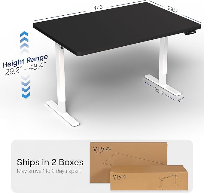 VIVO Electric 48 x 30 in Standing Desk, Memory Height Adjustment, 1B Series, Holds 220 lbs, One-Piece Black Top, White Frame, DESK-KIT-1W5B
