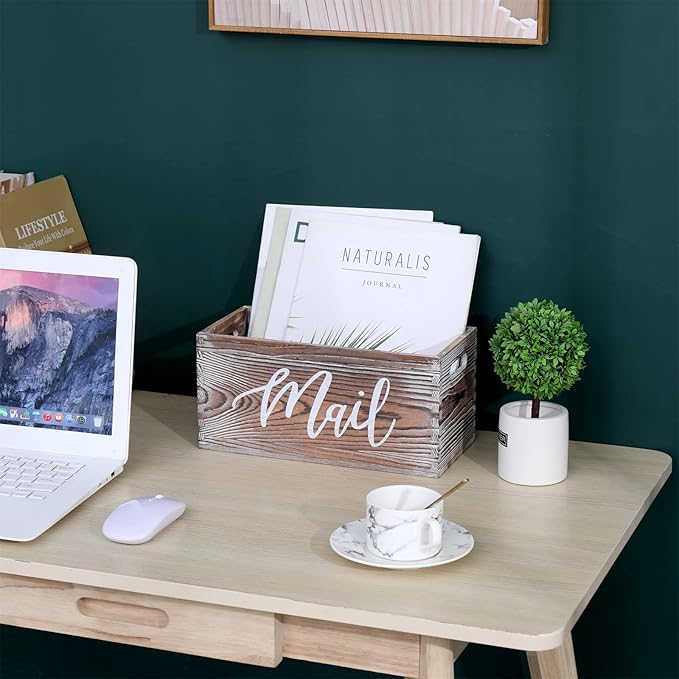 CFYACFY Mail Organizer Magazine Countertop Mail Storage Organizer for Home Mail and Key Holder for Desk Letter Basket Farmhouse Home Decor Mailbox Mail Basket 5.5*5.5*11.4 Inch