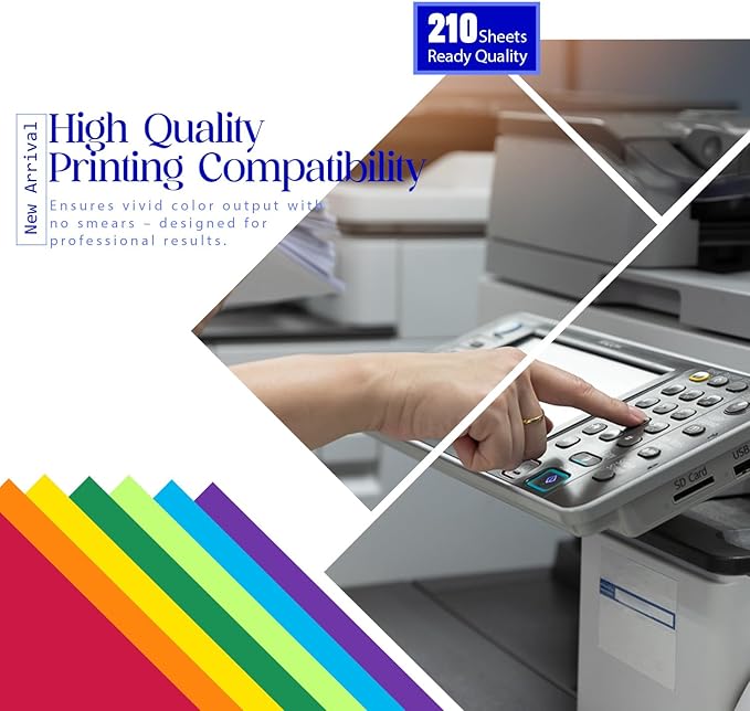 Colored Copy Paper 8.5X11 Inches,140 Sheets 20 lb/80GSM 7 Colors Rainbow Letter Size Printer Multipurpose Paper for Office School Education Daily Printing,Document Copying,Study