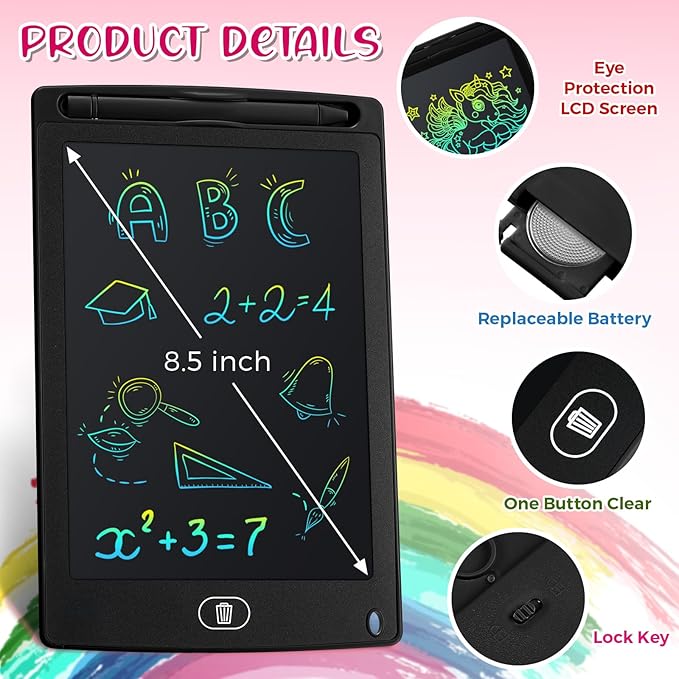 Zhehao 20 Pack LCD Writing Tablet for Kids: 8.5 Inch Colorful Drawing Doodle Boards - Reusable Erasable Doodle Board Educational Learning Toys Gifts for Toddlers Ages 3-8 Party Favors(Black,Cute)