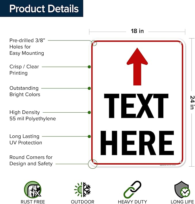 Custom Arrow,Custom Directional Sign, Up Arrow,18x24 Inches, 55 mil thick HDPE (high density polyethylene) Made in USA by My Sign Center