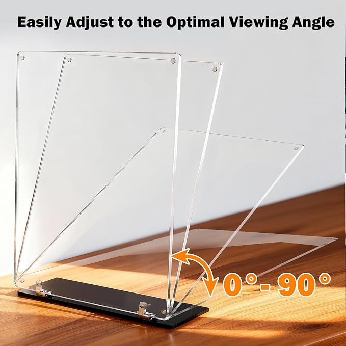 YHOLSDAS 180° Adjustable Acrylic Sign Holder 8.5"x11", Magnetic Table Paper Display Stands with Solid Bases For Office, Double-Sided Clear Code Sign Menu Holder For Store