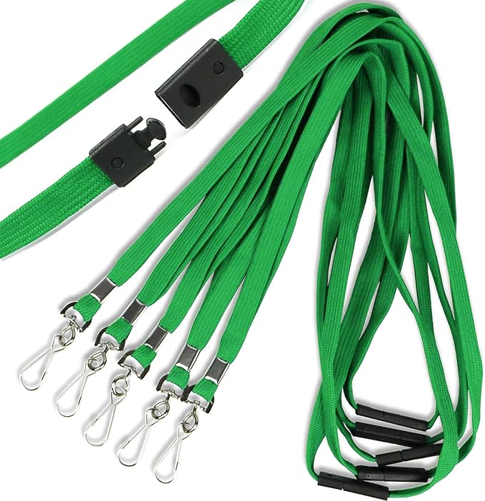 Ollain 25 Pack Breakaway Lanyard with J-Hook Bulk Flat Lanyards for Name tag ID Badges (Green, Breakaway 25 Pack)