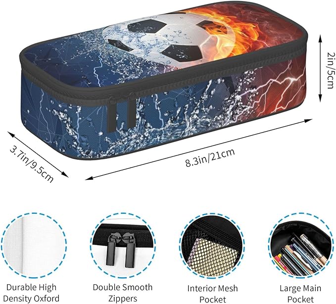 SNAPMADE Soccer Pencil Case for Boys Teens Men, Sports Pencil Box with Soccer Balls Pattern, Large Capacity Durable Pencil Pouch Storage Pen Bag Organizer Stationery for Adults Work Office