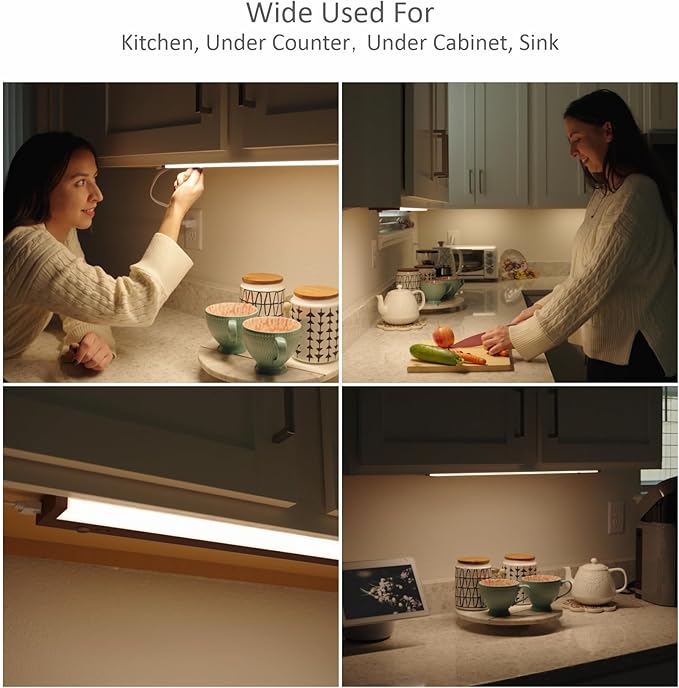 Leetdud LED Under Cabinet Lighting Hardwired or Plug in, 18 Inch 9W, Dimmable 5 Color 2700K/3000K/3500K/4000K/5000K, Linkable Eyes Care Design Counter Lights for Kitchen, Sink, ETL Listed, Bronze