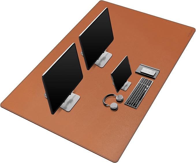 Mydours 55" x 28" PU Leather Desk Mat, Huge Gaming Mouse Pad XXXL,Dual-Sided Multifunctional Portable Desk Pad Blotter,Easy Clean Keyboard Computer Desktop Protector for Gift Office Home (Brown)