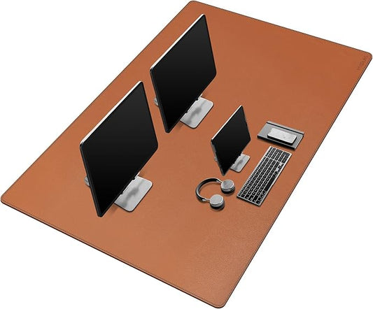 Mydours 55" x 28" PU Leather Desk Mat, Huge Gaming Mouse Pad XXXL,Dual-Sided Multifunctional Portable Desk Pad Blotter,Easy Clean Keyboard Computer Desktop Protector for Gift Office Home (Brown)