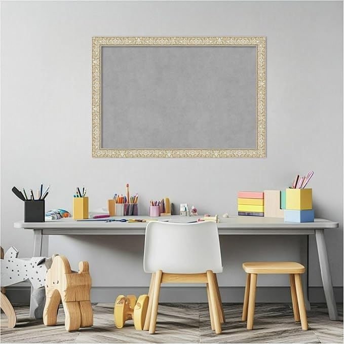 Amanti Art Silver Framed Magnetic Board 18x26 Medium Vision Board for use with Magnets, 100% Metal Sheet to Display Items as Office Decor or for Home Organization in mudroom, Kitchen or Kids Room