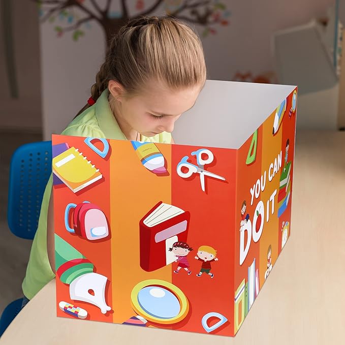 24 Pcs Privacy Boards for Student Desks Bright Colored Classroom Desk Divider Trifold Table Desk Privacy Panel Folders Screen Partition for School Teacher Student Study Test Home(Pen)
