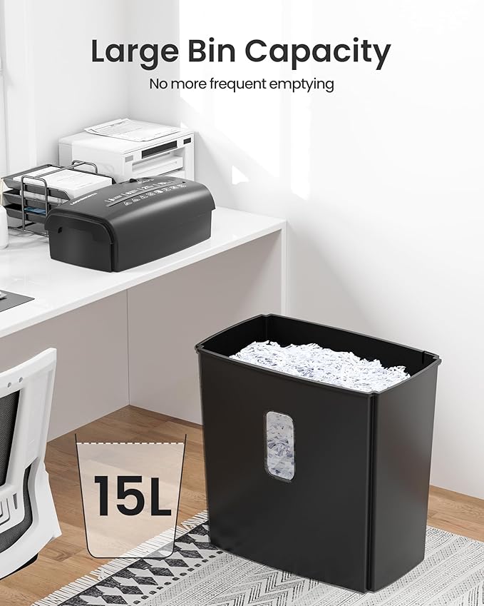 Locksworth 8-Sheet Micro Cut Paper Shredder P-4 High Security for Home Office Use with Handle, Shreds Credit Card/Staple 4 Gallons(Black) Visual Window Wastebasket