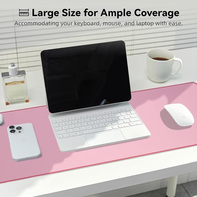Reniteco Waterproof Large Gaming Mouse Pad with Durable Stitched Edges, Non-Slip Rubber Base, Grainy Jacquard Mouse Mat Desk Pad for Home Office Gaming, 27.6"x11.8"x0.12", Pink