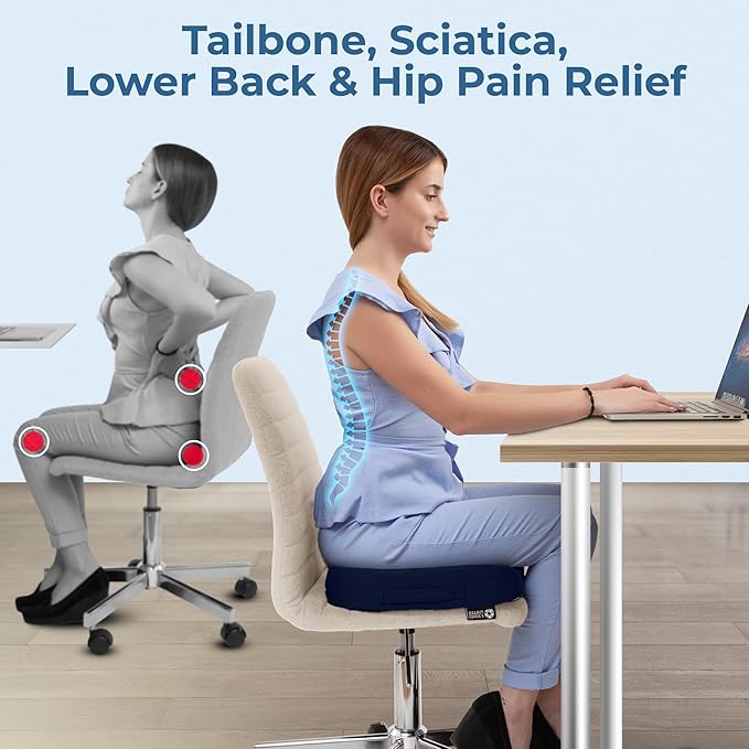 5 STARS UNITED Seat Cushion for Tailbone Pain Relief – Memory Foam Cushion for Coccyx, Hip, Sciatica & Post-Surgery Recovery – Wheelchair, Car, Desk, Gaming & Office Chairs, Blue, X-Large