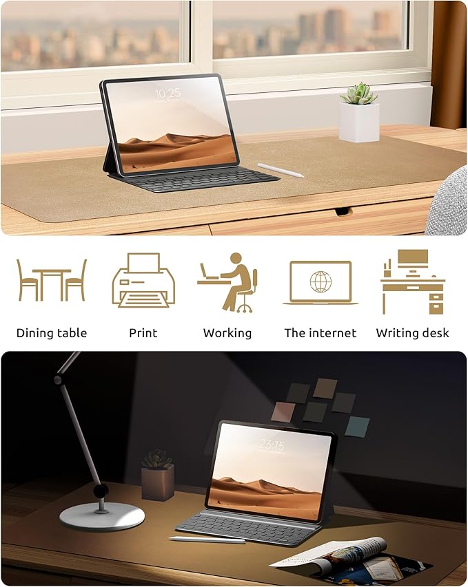 YSAGi Leather Desk Protector, Office Mat, Large Mouse Mat, Non-Slip PU Leather Blotter, Laptop Desk Pad, Waterproof Writing Pad for Office and Home (Bronze, 23.6" x 13.8")