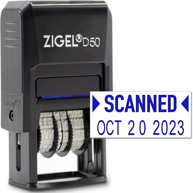 ZIGEL D50 Date Stamp with Scanned - Self Inking Date Stamp - Blue