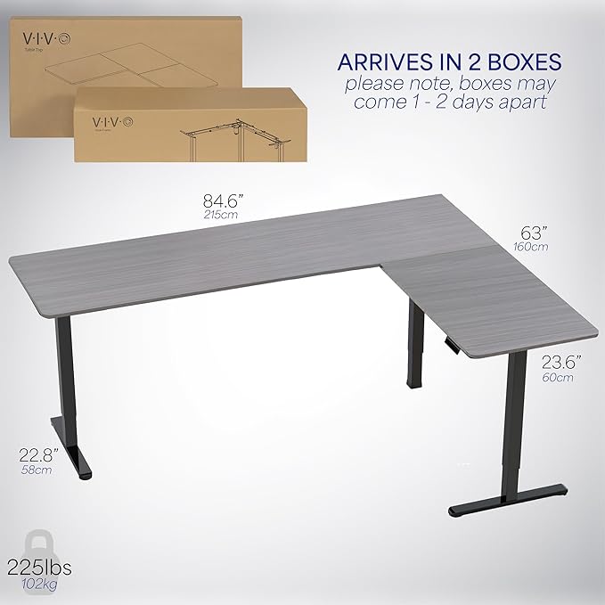 VIVO Electric Corner 84 x 63 inch L-Shaped Standing Desk, Memory Height Adjustment, Dark Gray Top Black Frame, DESK-E3CTBG-84