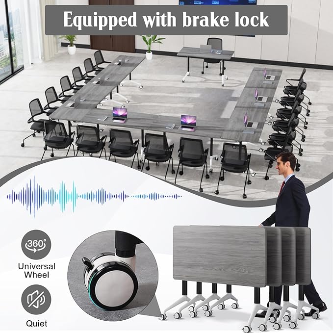 Conference Table,55.1''Folding Conference Room Table for 4-12 People,Mobile Flip Top MeetingTraining Table with Different Coulor and Styles for Offices, Classrooms,Meeting Room (6, 47.2''F)