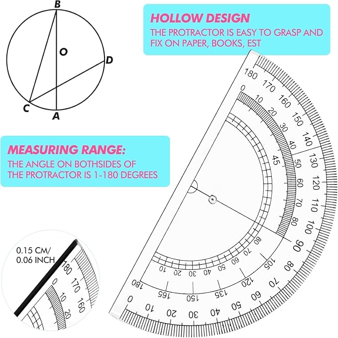 Zonon 6 Sets Math Geometry Kit Student 10 Pcs Shatterproof Storage Box Includes Compass, Rulers, Protractor, Eraser, Pencil Sharpener, Lead Refills, Pencil for Back to School Students Class Teacher