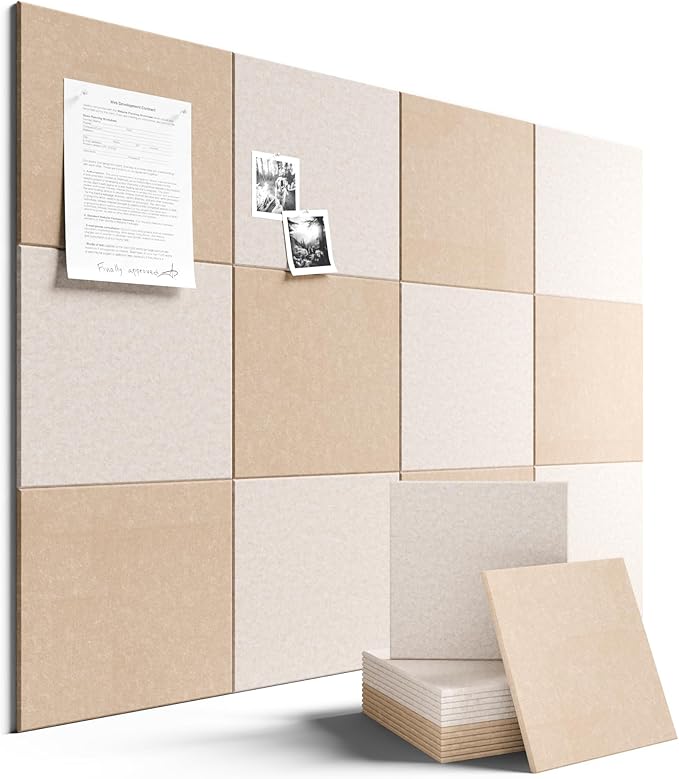 Large Felt Bulletin Board 48" X 36" Large Cork Board Alternative-12 Pack with 70 Safe Removable Adhesive Tabs, Cork Boards for Walls Cork Board for Home Office Classroom Pin Board-Oatmeal & Deep Camel
