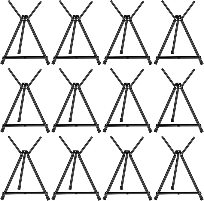 Xinnun 12 Pcs Aluminum 15'' to 21'' High Tabletop Easel Display Adjustable Portable Tripod Desktop with Extension Arm Wings and Rubber Feet for Canvas, Paintings Suitable for School Studio(Black)