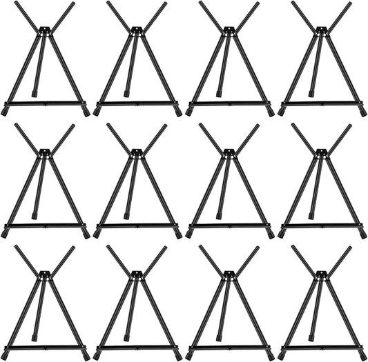 Xinnun 12 Pcs Aluminum 15'' to 21'' High Tabletop Easel Display Adjustable Portable Tripod Desktop with Extension Arm Wings and Rubber Feet for Canvas, Paintings Suitable for School Studio(Black)