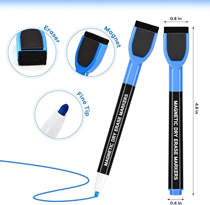 SUQJOY Magnetic Dry Erase Markers with Eraser Caps, Fine Tip 1-2mm, Low Odor Quick Dry Ink, 12 Colors, Whiteboard Marker Set for Fridge Calendar Office, 36 Count