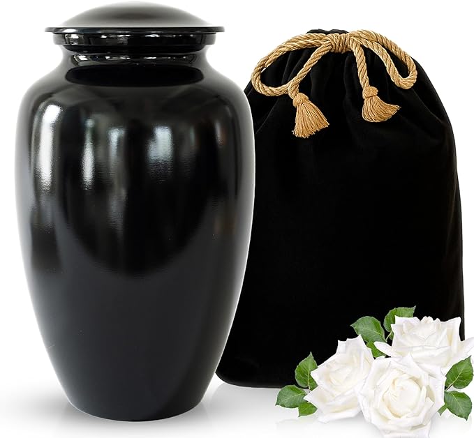 Modern Memorials Cremation Urn for Ashes - Large Urn for Man & Women - 200 Cubic Inches - Includes Velvet Storage Bag - Black
