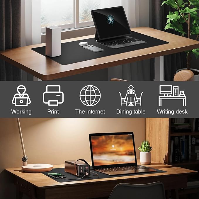 DAWNTREES Desk Mat Protector,PU Leather Desk Pad,Non Slip, Large Mouse Pad and Keyboard Mat, Waterproof Writing Pad for Office and Home (Black)