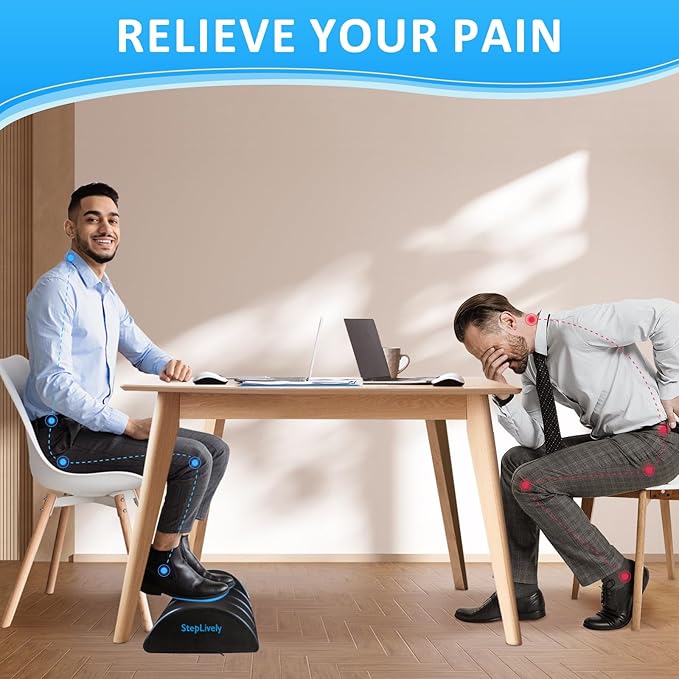 StepLively Foot Rest for Under Desk at Work, Comfortable Foot Stool with 2 Adjustable Heights, Footrest with Washable Cover, for Back & Hip Pain Relief, Suitable for Office, Home, Car, Black, X-Large