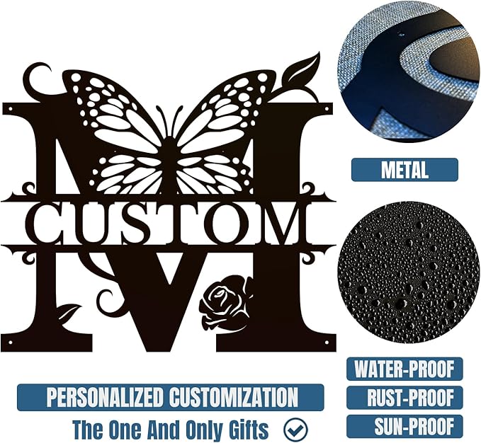 Personalized Custom Letter Name metal Signs,Custom Black Letter Monogram Wall Art Decor,Metal Signs Plaques Outdoor wall Decorative Signage (M)
