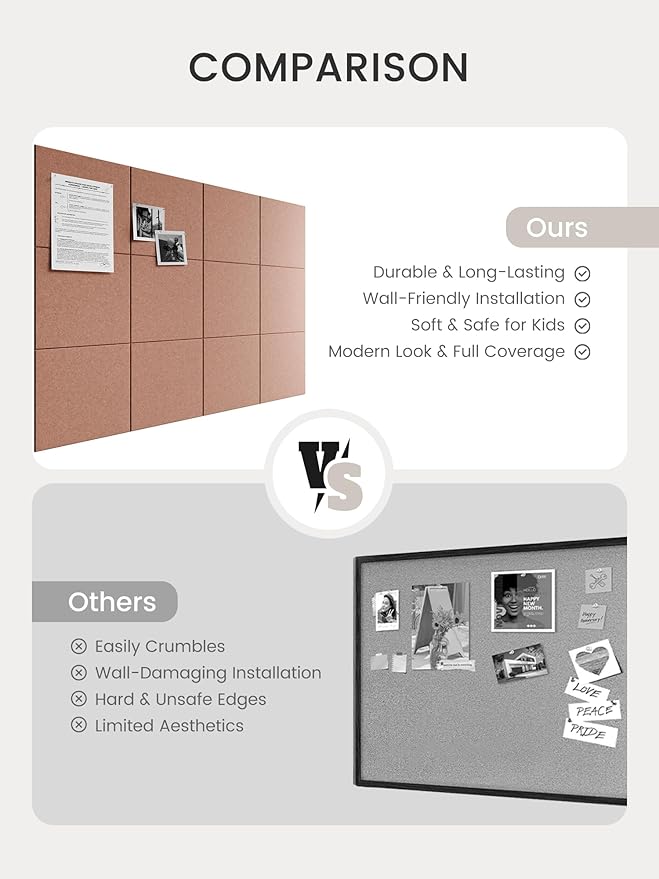 Bumusty Large Cork Board Alternative-47 x35 Felt Bulletin Board, with 30 Pushpins, 70 Adhesive Tabs, 12-Pack Slat Wall Paneling, Pin Boards for Office Push Felt Board-Terracotta