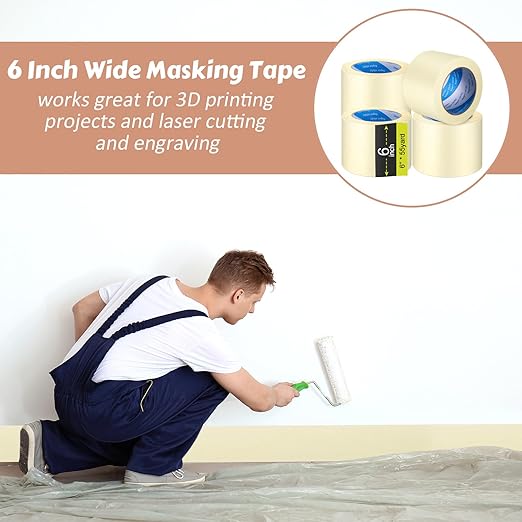 Fainne Masking Tape Bulk General Purpose Masking Painting Tape 55 Yards for Painting Home Office School Stationery Arts Crafts Basic Use, Easy Removal(3 Rolls,6 Inch)