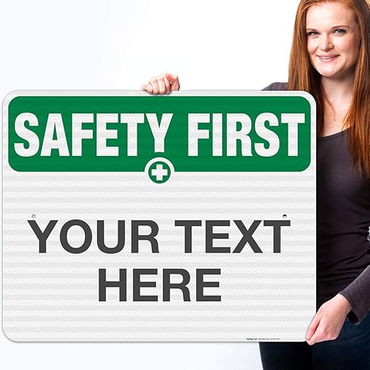 Custom Safety First Sign, OSHA Sign, 24x30 Inches, 3M EGP Reflective .080 Aluminum, Fade Resistant, Indoor/Outdoor Use, Made in USA