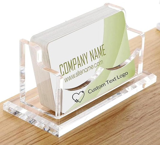 HJX Custom Business Card Holder Desk-Personalized Engraved Wooden Business Card Case Holder, Customized Name Logo Business Card Display Gifts for Men Women (Acrylic-Horizontal)