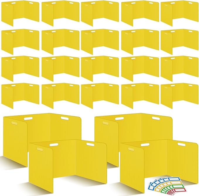 24 Pcs Desk Dividers for Students 14 × 17.5 × 14 Inch Plastic Waterproof Privacy Folders Shields Test Dividers with Yellow Classroom Privacy Boards for School Study Teacher Supplies(Yellow)