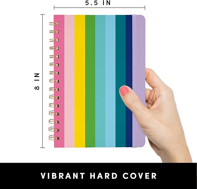 PAPERAGE Lined Spiral Journal Notebook, (Rainbow Stripe), 160 Pages, Hardcover Journal for Women & Men, Medium 5.5 in x 8 in - 100 GSM, Thick Paper, Spiral Notebook for Work, School & Journaling