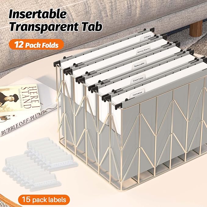 Shutex Extra Capacity Plastic Hanging File Folders,12 Pack Reinforced Expanding Hang Folder Letter Size,Accordian Pocket,Heavy Duty 2 Inch Expansion, Hard Hanging Folder Organizer for Office Home,Grey