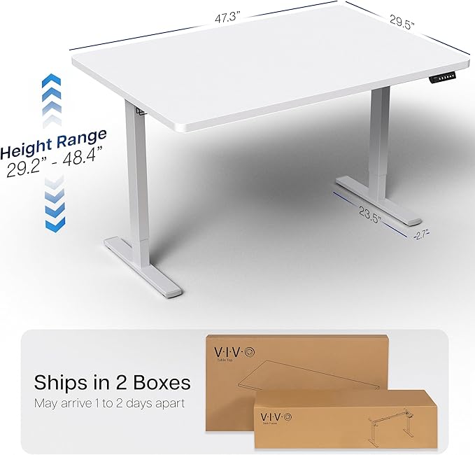 VIVO Electric 48 x 30 in Standing Desk, Memory Height Adjustment, 1B Series, Holds 220 lbs, One-Piece White Top, Gray Frame, DESK-KIT-1G5W
