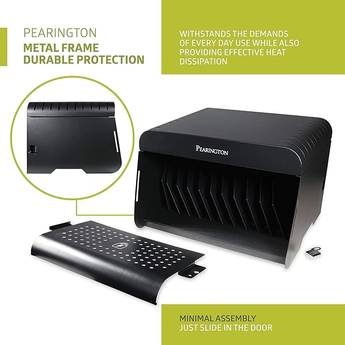 Pearington 12 Device Portable Charging Station for Tablets, iPads, Chromebooks, and Laptop Computers with Lock, Surge Protection, for Classroom or Office