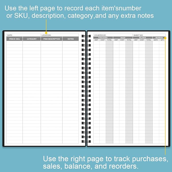Inventory & Sales Log Book for Small Business – Inventory Ledger Book, Inventory Notebook, Order Tracker for Purchases, Sales & Reorders, 5.8" x 8.5", Black
