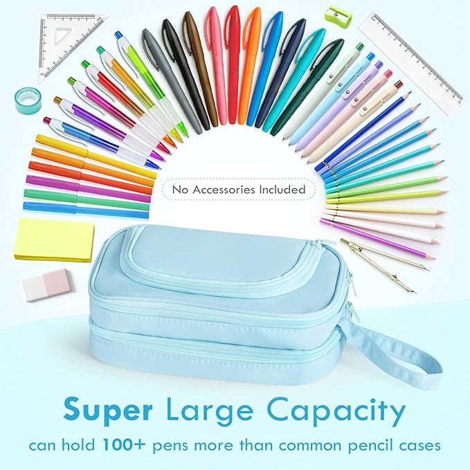 SANANT Large Capacity Pencil Case with Pull-out Structure - Multifunctional Extra Big Pencil Pouch Pen bag, Portable Stationery Organizer with Zipper, Office School Supplies for Teen Boys Girls, Blue