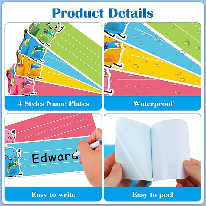 PETCEE Name Plates for Classroom Student Desks - 36Pcs Personalized Schoolbag Desk Name Tags Stickers Self Adhesive Names Labels for Kindergarten Preschool Elementary Back to School Teaching Supplies